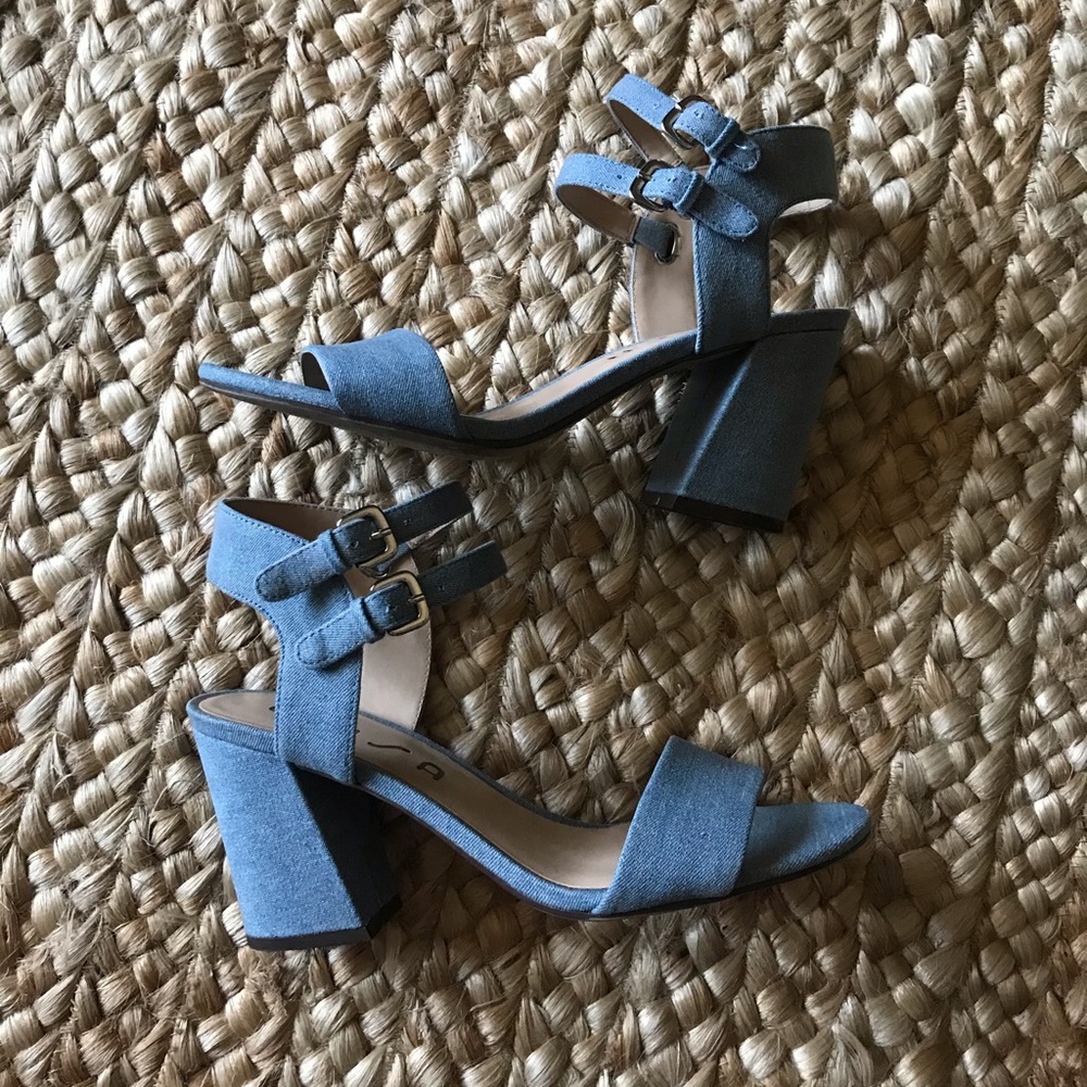 Denim Block Heel Wedges